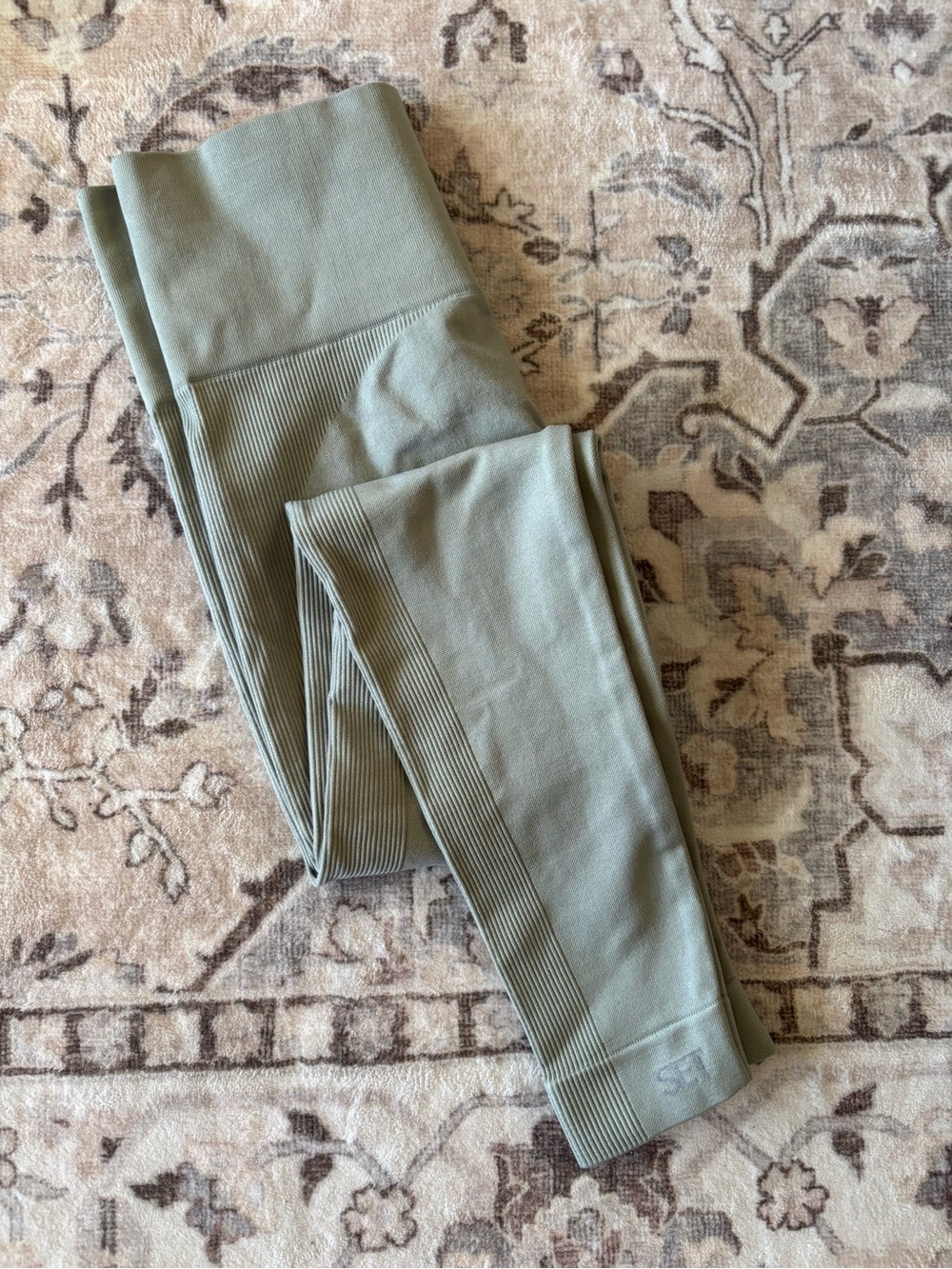 Women's Set Active Ribbed Seamless Leggings - Sage Green